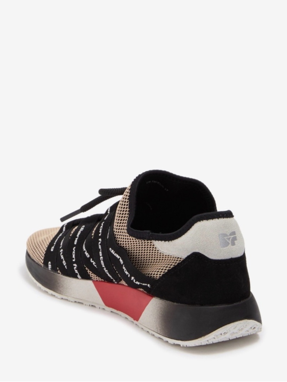Diane Von Furstenberg Beige and Black Mesh Athletic Sneaker with Red Accent - Picture 3 of 9